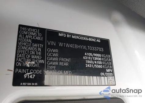 2020 Mercedes-Benz Sprinter 2500 Standard Roof V6 z USA, uszkodzony, nr VIN W1W4EBHYXLT033703